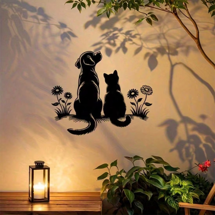 Minimalistische Wandkunst aus schwarzem Eisen von CIFBUY als Silhouette von Hund, Katze oder Löwenzahn zur Wandmontage für Innen und Außen - Bild 3