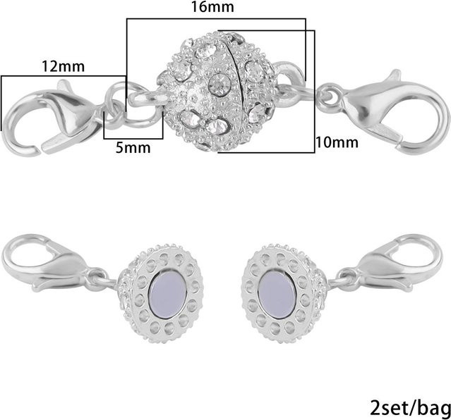 Beadia Accessories Karabiner Set, Legierung, Magnet, Strass, Silber - Bild 1