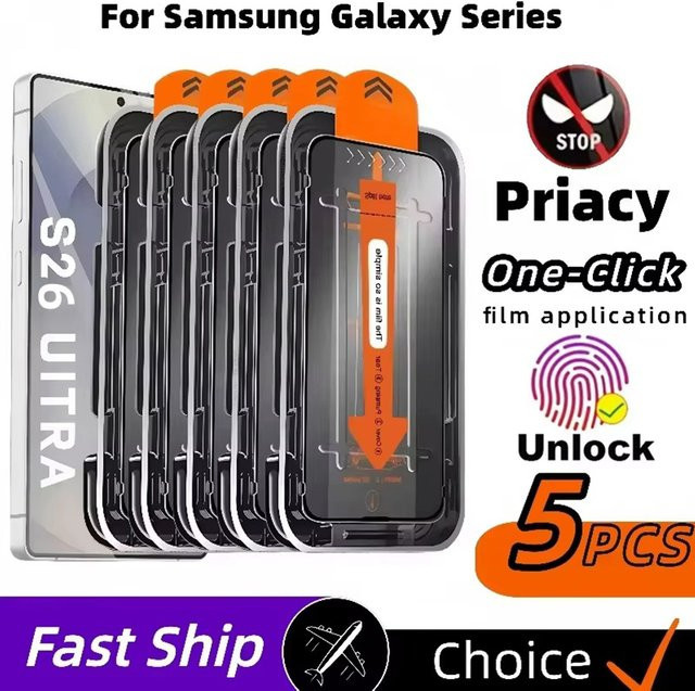 Samsung Sichtschutzfolie aus gehärtetem Glas mit Fingerabdruck-Entsperrung für S26 Ultra S25 S24 S23 S22 S21 Plus, transparent - Bild 1