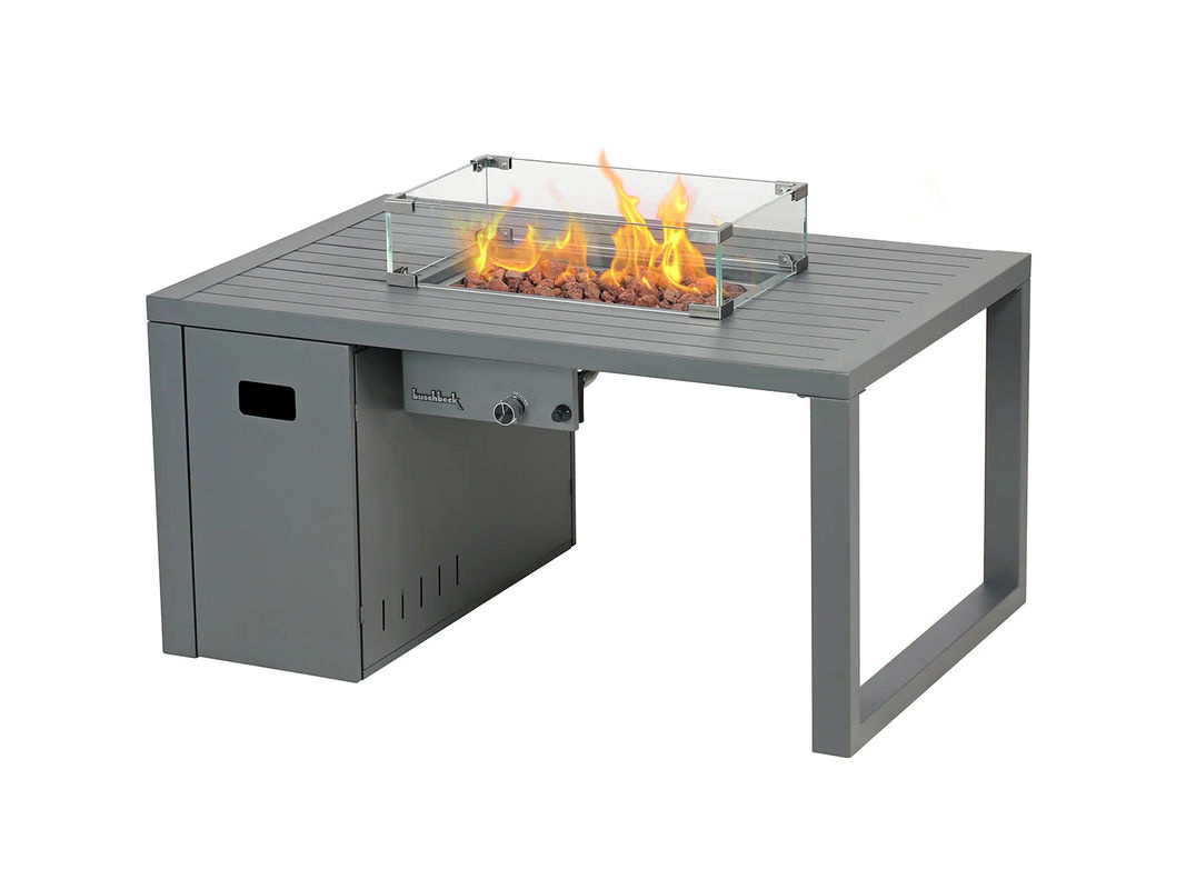 BUSCHBECK Loungetisch und Feuerstelle Lagos in Grau aus pulverbeschichtetem Stahl mit Sicherheitsglas, B/T/H: 115 x 75 x 58,5 cm - Bild 2
