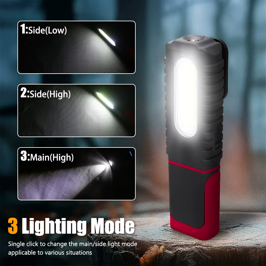 KDULIT Wiederaufladbare LED Camping-Taschenlampe in Schwarz mit COB-Flutlicht, Magnethaken und wasserdichter Arbeitsleuchte für Outdoor und Notfälle - Bild 5