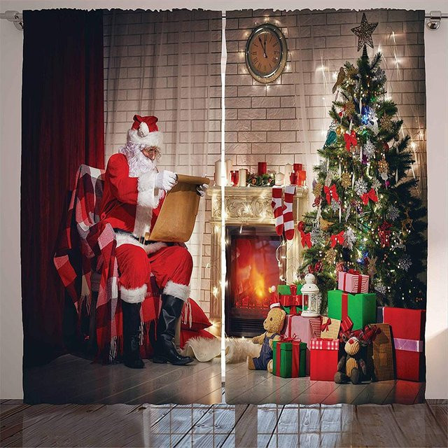 Yiran Furniture Weihnachtliche Schneemann Vorhänge für Kinder und Wohnräume, 2er-Set in Rot und Grün, B: 50 cm, H: 130 cm, inklusive Haken - Bild 1