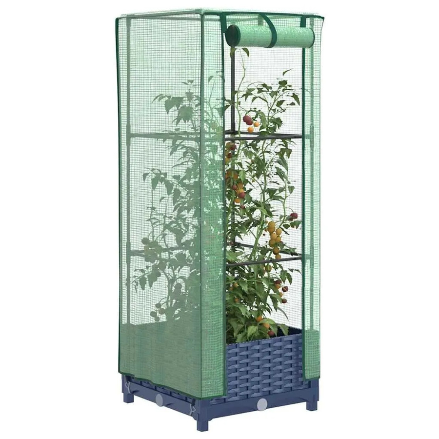 Furnicato Hochbeet in Rattan-Optik mit Gewächshaus-Aufsatz und wasserfester Abdeckung, Grau, B/T/H: 40 x 40 x 123 cm - Bild 2
