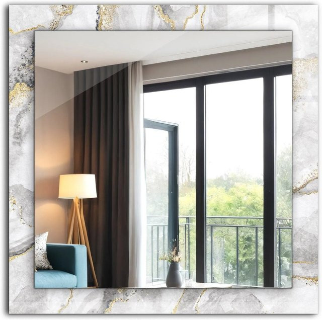 Tulup Wandspiegel mit Motivdruck Geäderter Marmor in Weiß und Grau, Rechteckig, B/H: 60 x 60 cm - Bild 1