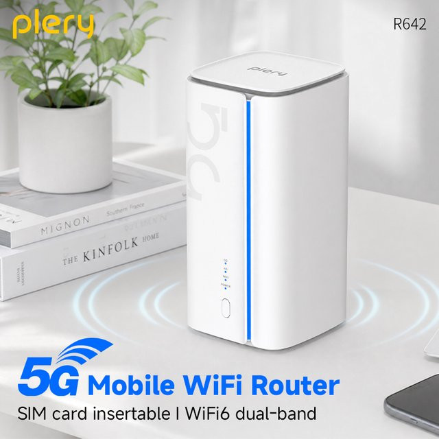 PLERY 5G Mobiler Router mit WiFi 6, Unisoc UDX710, Bandlock, Typ-C und LAN-Anschluss, Weiß - Bild 1