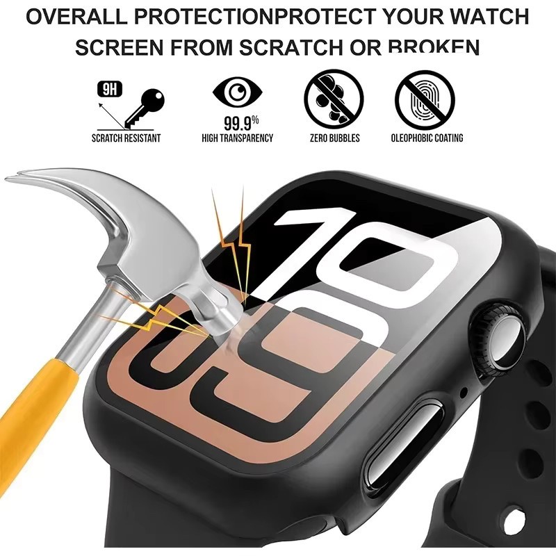 NEY Displayschutzfolie für Apple Watch, harte PC-Stoßstange, gehärtetes Glas, Unisex - Bild 3