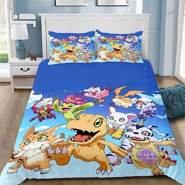 Bettwäsche-Set Digimon Greymons mit Kissenbezug und Bettbezug, Blau, B/H: 228 x 228 cm - Bild 1