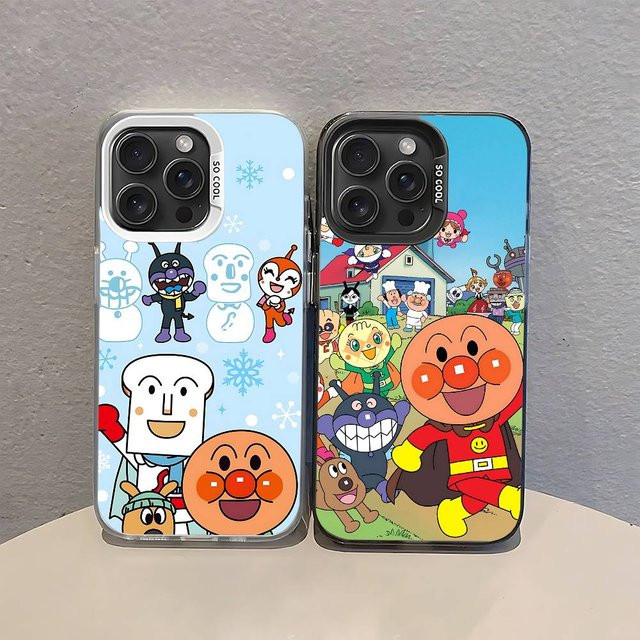 Stoßfeste Anime Handyhülle mit Anpanman Cartoon Motiv für iPhone 11 bis iPhone 17 Pro Max in Silber und Mehrfarbig - Bild 1