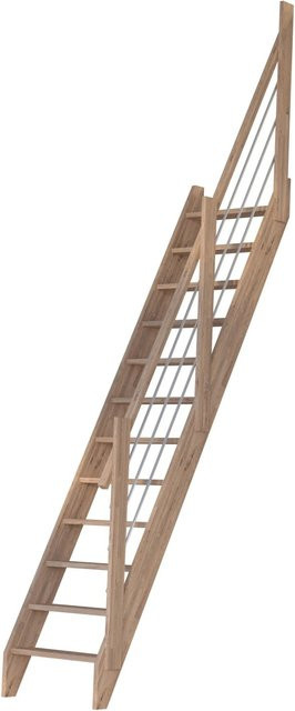 StarWood Treppe Eiche Holz-Edelstahl-Geländer Basic in Braun und Weiß, B/T/H: 300 x 59,5 x 12 cm - Bild 1