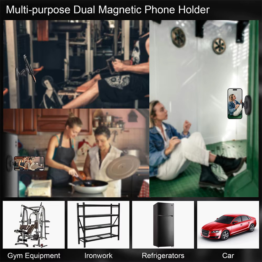 MINIFOCUS Dualer magnetischer Handyhalter mit doppeltem Kugel-Seitenmagnet für MagSafe, iPhone und Android Smartphones, Schwarz - Bild 6