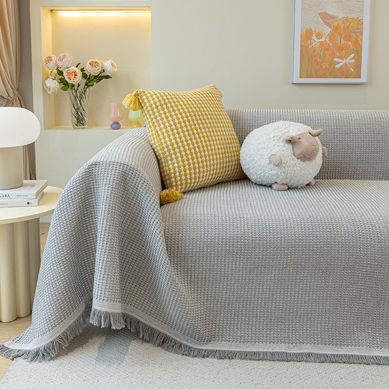 Universeller Sofabezug aus cremefarbener Baumwollgaze als All-in-One Vollbezugstuch für das Sofa, B/B/L: 180 x 460 cm - Bild 1