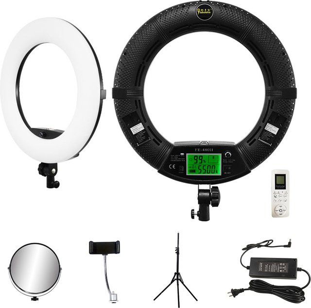 Yidoblo FE480 18-Zoll Ringlicht mit Stativ und Fernbedienung, 96 W LED Videolampe in Schwarz, zweifarbiges Fotostudio für Make-up und Schönheitssalon - Bild 1