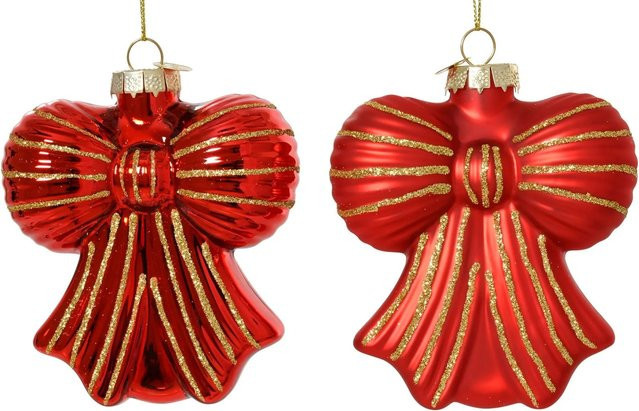 Decoris Baumschmuck Schleife aus Glas in Hellrot, 2er-Set, B/H/T: 10 x 9 x 4,2 cm - Bild 1