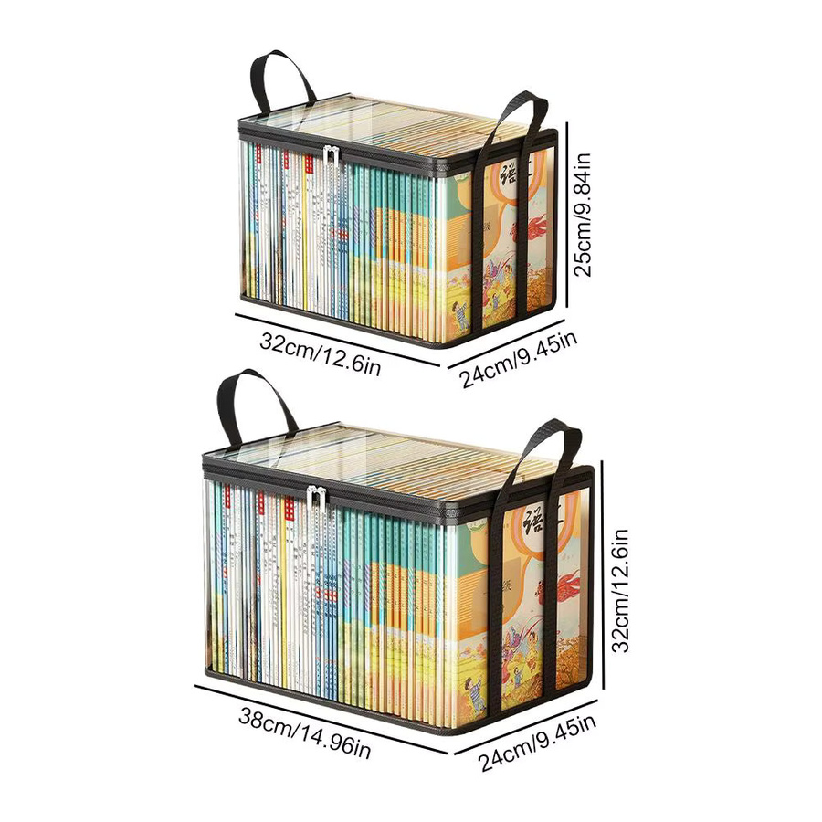 Transparente PVC-Aufbewahrungstasche mit Klappdeckel und Sichtfenster als rechteckiger Organizer für Spielzeug, Bastelartikel und Schulbedarf, B/T/H: 32,0 x 25,0 x 2,0 cm - Bild 6
