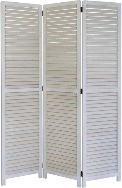 Homestyle4u 3-tlg. Paravent aus Holz in Weiß mit Lamellenoptik, Breite: 120 cm, Höhe: 170 cm - Bild 1