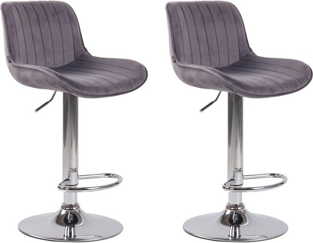 DELUKE 2er Set Barhocker BEKIM aus Samt in Dunkelgrau mit silbernem Fuß, höhenverstellbar, drehbar und mit Lehne, B/T/H: 50 x 50 x 86 cm - Bild 1
