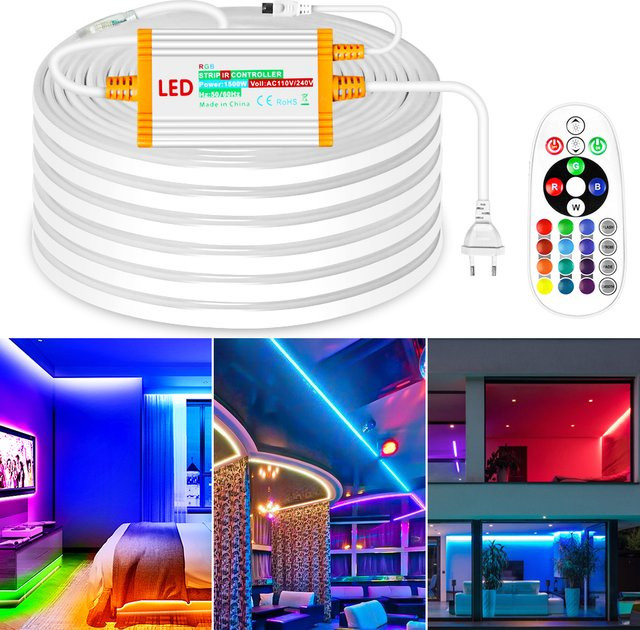 VBS RGB Neon LED Streifenlicht 5050 mit IP68 Adapter und Fernbedienung, wasserdichte Außenbeleuchtung für Haus und Garten - Bild 1