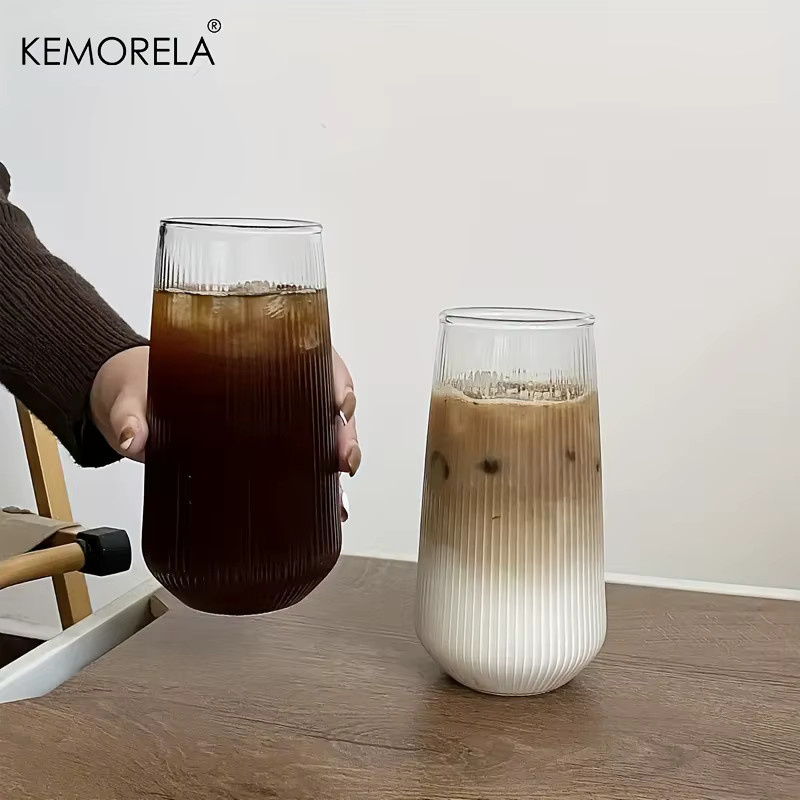 KEMORELA Set aus 4 oder 6 hitzebeständigen Wassergläsern mit vertikalem Rippen-Design, transparentes Glas für Kaffee, Tee, Milch oder Saft - Bild 2