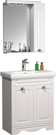VCM Badmöbel Set Casalo L in Landhaus-Optik, 3-tlg. Waschplatz-Set mit Unterschrank, Waschbecken aus Keramik und Spiegelschrank, weiß, Breite: 60 cm