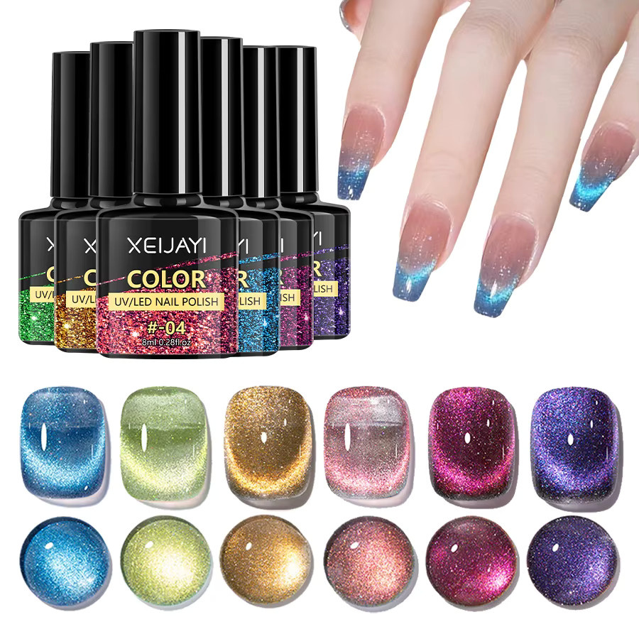 XEIJAYI Cat-Eye-Gel-Nagellack-Set 6 Colors Water Star, schimmernd - Bild 3