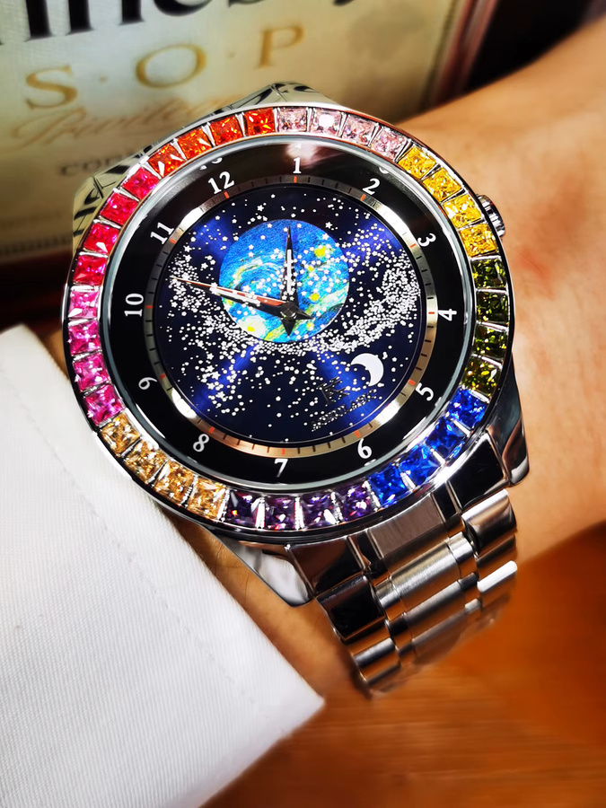AOKULASIC Armbanduhr Automatik, Edelstahl, Leder, Blau, Herren - Bild 2