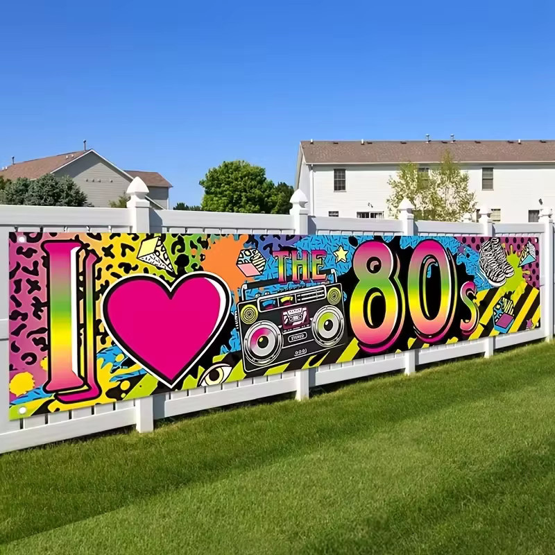 VIKAMA Party-Banner in Rosa mit Retro-90er-Jahre-Muster und Sternen-Design, B/H: 180 x 35 cm - Bild 5