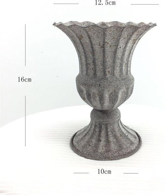 Klassische Blumentopf-Vase aus Schmiedeeisen in Grau für Hochzeitsdekorationen und Trockenblumen, B/T/H: 16,0 x 12,0 x 12,0 cm - Bild 1