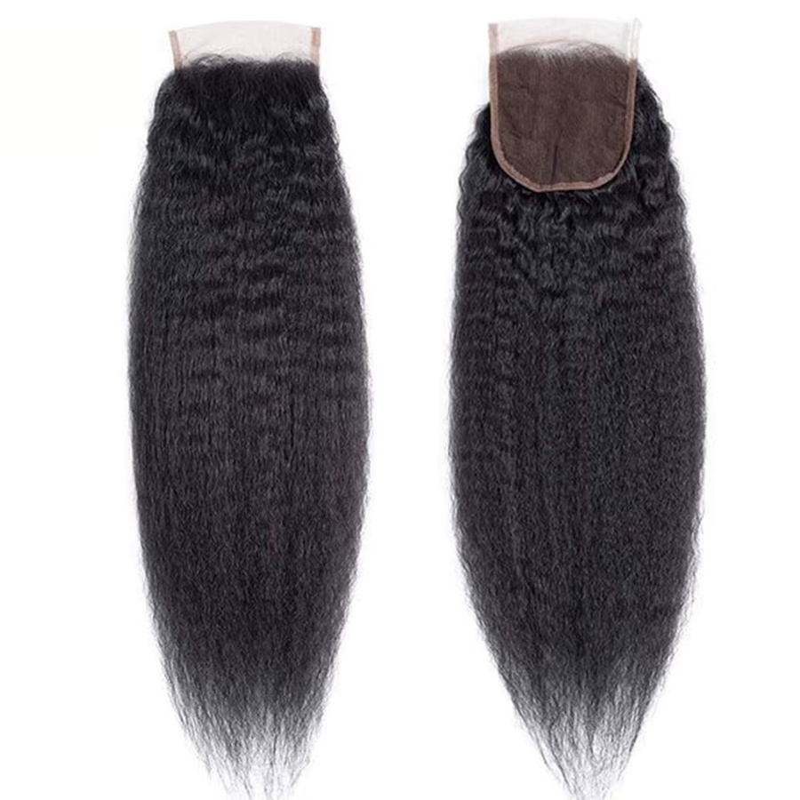Linhua Kinky Straight Yaki Straight 4x4 Schweizer Spitzenverschluss, Schwarz, Damen - Bild 1