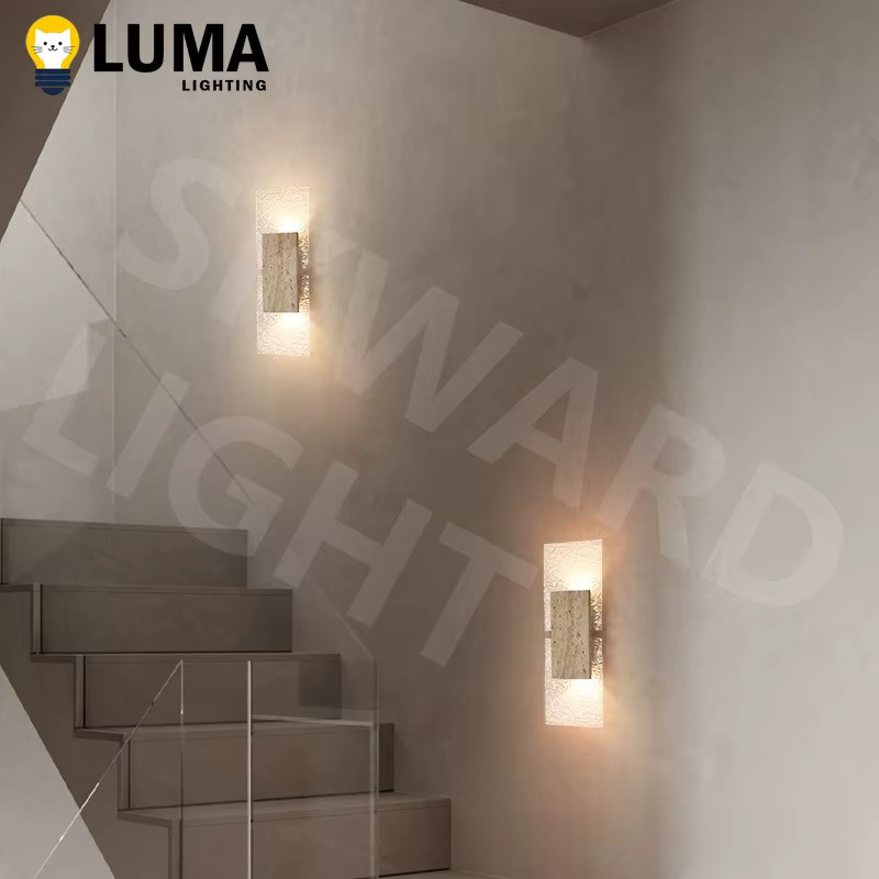 MOSA ZX Nordic Retro LED Wandleuchte aus Travertin und Acryl in Gelb und Beige, Warmweiß, B/T/H: 42,0 x 15,0 x 2,0 cm - Bild 3