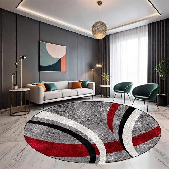 Runder Teppich Karpetti in Multicolour, modern gestreift, waschbar und rutschfest, Durchmesser: 80 cm - Bild 1