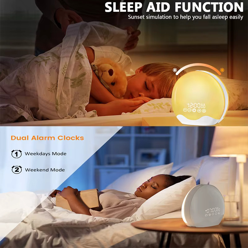 Niditon Sonnenaufgangswecker mit Lichtweckfunktion, digitaler Schreibtischuhr und Nachtlicht in Weiß, B/T/H: 16,4 x 18,0 x 16,4 cm - Bild 2