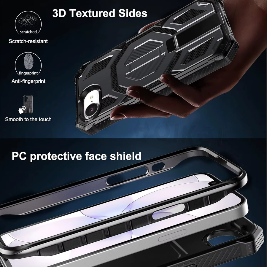 Huikai Magnetische Handyhülle für iPhone 17e und iPhone 16e mit unsichtbarem Ständer in Schwarz, 3-in-1 Vollschutz nach militärischem Standard - Bild 2