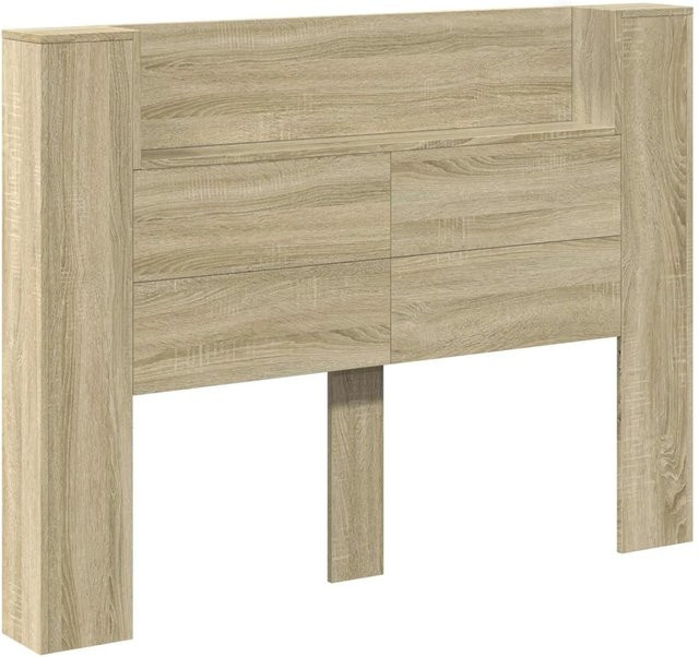 vidaXL Kopfteil-Schrank mit LED und Regal in Sonoma Eiche, Breite: 140 cm, Tiefe: 16,5 cm, Höhe: 103,5 cm - Bild 1