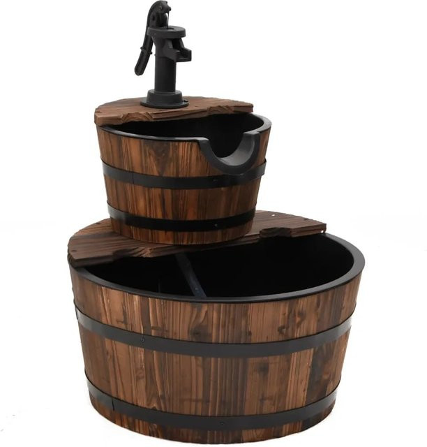 vidaXL Gartenbrunnen aus Tannenholz in Braun mit Pumpe, B/T/H: 44,5 x 44,5 x 58 cm - Bild 1