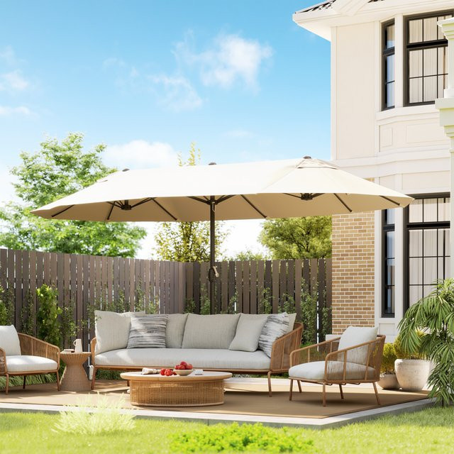Outsunny Doppelsonnenschirm Marktschirm in Beige aus Stahl und Polyester mit B/T/H: 270 x 455 x 240 cm - Bild 2
