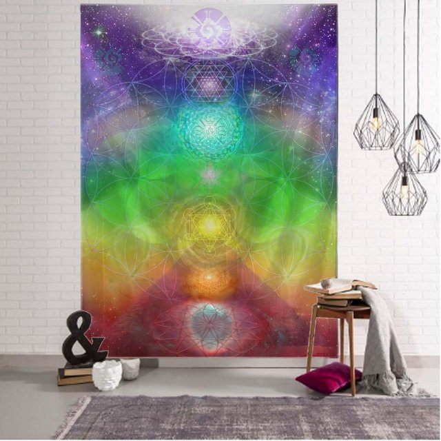 VIKAMA Cosmic Mandala Wandteppich in Multicolour mit geometrischem Design für deinen Meditationsraum oder dein Wohnzimmer, B/H: 95 x 73 cm - Bild 1