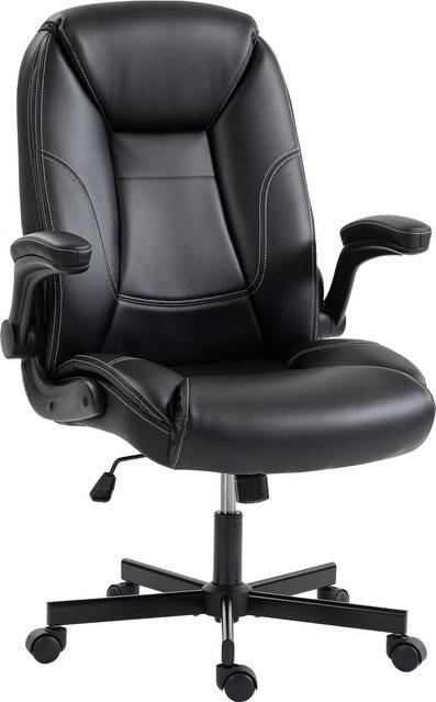 HOMCOM Ergonomischer Bürostuhl aus Kunstleder mit hochklappbaren Armlehnen, Schwarz - Bild 1
