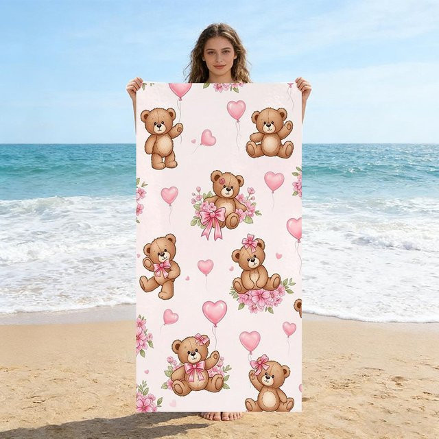 Süßes Cartoon Teddybär Strandtuch von JMG Household Supplies, schnelltrocknend und super saugfähig, Mehrfarbig, Breite: 40 cm, Länge: 60 cm - Bild 1