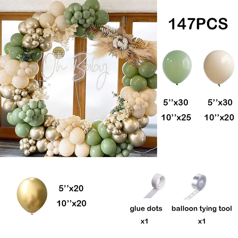 Surpsea Ballon Girlande Set mit 147 Stück in Grün, Weiß, Beige und Gold für Baby Geburtstagsdekoration im Dschungel Safari Stil - Bild 2