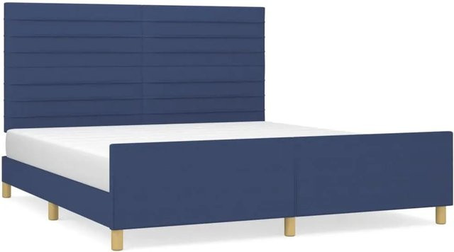 vidaXL Bettgestell mit Kopfteil in Blau aus Stoff und Holz, B/T/H: 160 x 203 x 128 cm - Bild 1