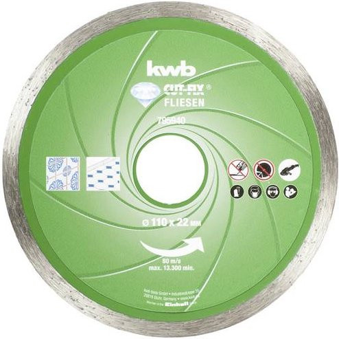 Kwb Diamanttrennscheibe für Fliesen und Keramik, Durchmesser: 110 mm, Bohrungs-Ø: 22 mm, Farbe: Grün - Bild 1