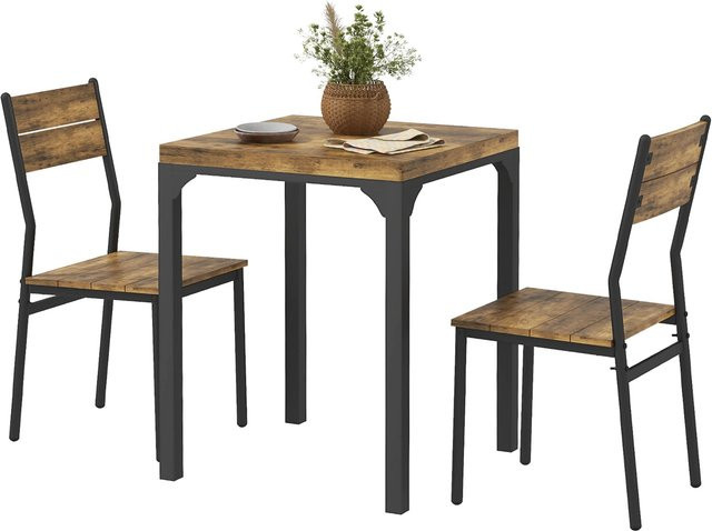 HOMCOM 3-teilige Essgruppe mit Esstisch und 2 Stühlen in Rustikal-Braun aus MDF und Stahlrahmen - Bild 1