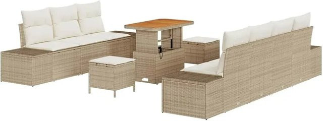 vidaXL Garten-Sofa-Set aus Poly Rattan in Beige mit 10 Teilen und Kissen in U-Form - Bild 1