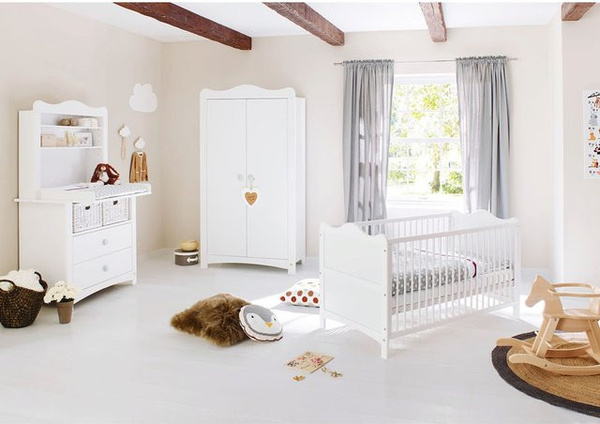 Pinolino Babyzimmer Florentina Set 3-teilig aus Kiefer in Weiss mit Bett, Wickelkommode und Kleiderschrank