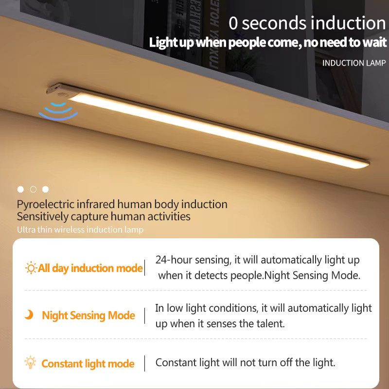 Pzsunly LED Bewegungsmelder Schrankleuchte mit USB-Aufladung und drei Lichtfarben in Weiß für Küche und Kleiderschrank - Bild 3