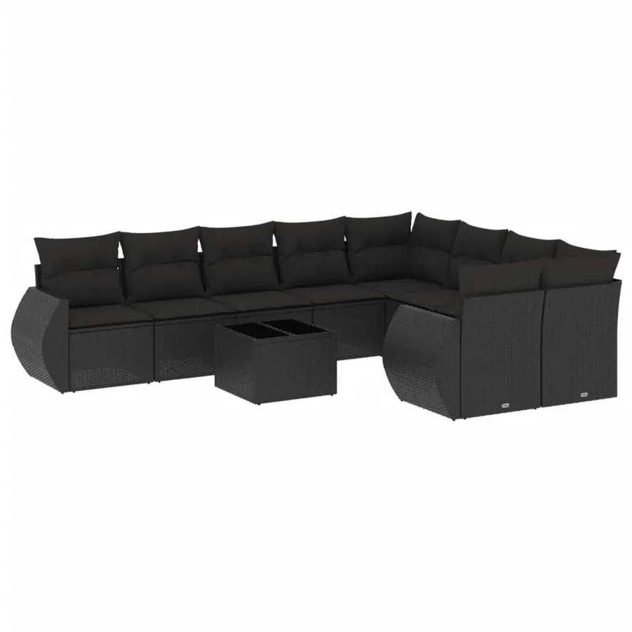 vidaXL 10-tlg. Garten-Sofagarnitur in L-Form aus Polyrattan mit Kissen in Schwarz - Bild 2