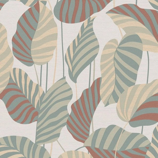 PROFHOME Natur Tapete Floral Schimmernd in Beige, Perl-Gold und Grün, Vlies-Tapete, B: 0,53 m x L: 10,05 m - Bild 1