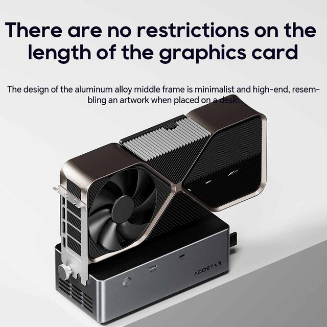 AOOSTAR AG02 EGPU-Dockingstation in Schwarz mit USB4, OCulink-Anschluss und integriertem 800W Huntkey Netzteil - Bild 1