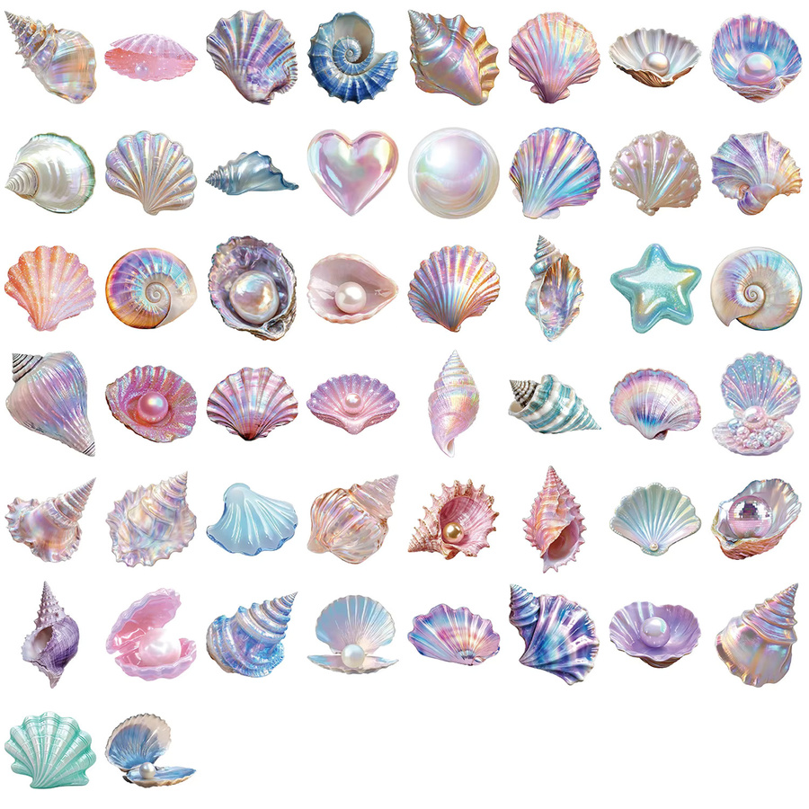 50 oder 100 Stück Wasserdichte Transparente PET Cartoon Aquarell Shell Aufkleber für DIY Dekoration von Stifthaltern, Notebooks und Schreibwaren in Multicolour - Bild 2
