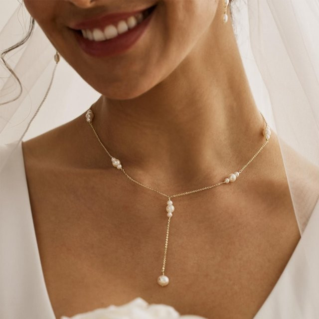 Erpels Halskette, Y-Form Anhänger, Imitation Perle, Edelstahl - Bild 1